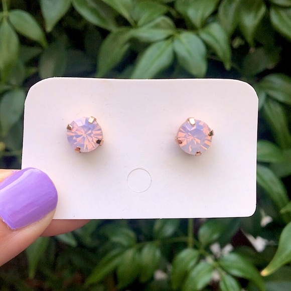 Pink Opal + Rose Gold Crystal Earrings - Picture 5 of 8